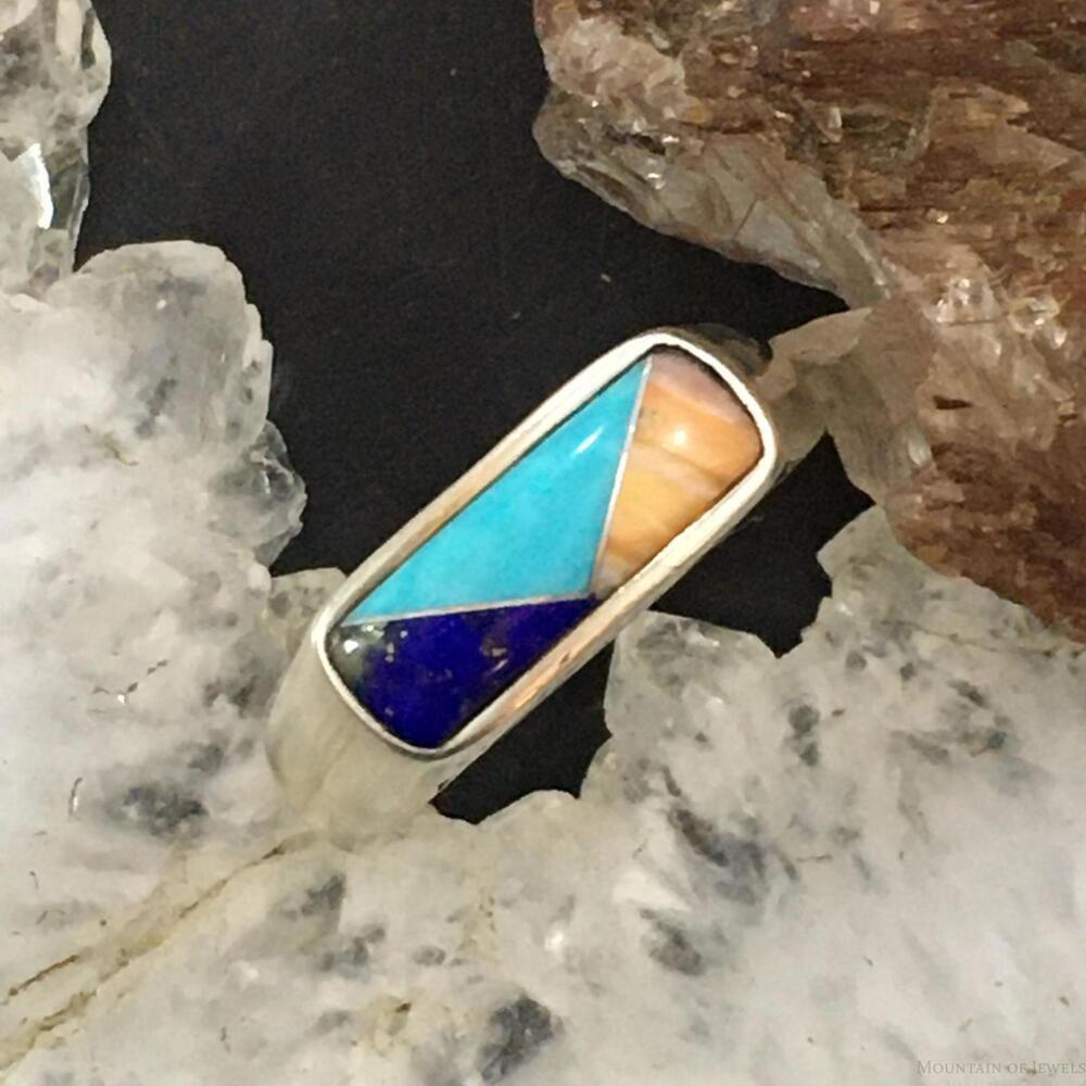 Carolyn Pollack Sterling Silver Rectangle Multi-gemstone Inlay Ring For Women